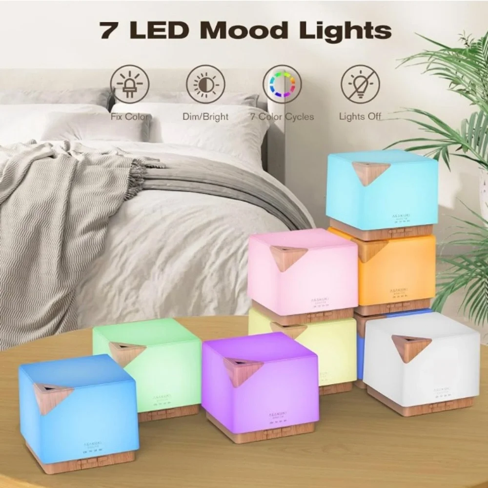 NIB Square White and Light Wood Essential Oil Diffuser